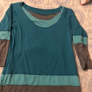 Triple layer 3/4 sleeve tshirt grey, mint, and turquoise